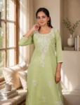 bhavini-light-green-white-embroidered-kurta-front-pose-indoor-lounge-casualwear