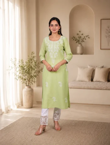 Green Embroidered Kurti for Women
