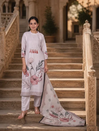 Floral Painted Kurta Set With Dupatta For Women