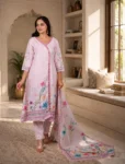 bhavini-light-pink-multicolor-floral-suit-set-elegant-dupatta-front-view-modern-lounge-festivewear