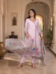 bhavini-light-pink-multicolor-floral-suit-set-elegant-dupatta-front-view-modern-lounge-festivewear