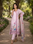 bhavini-light-pink-multicolor-floral-suit-set-elegant-dupatta-front-view-modern-lounge-festivewear