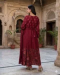 bhavini-maroon-floral-anarkali-suit-soft-pose-palace-courtyard-festivewear