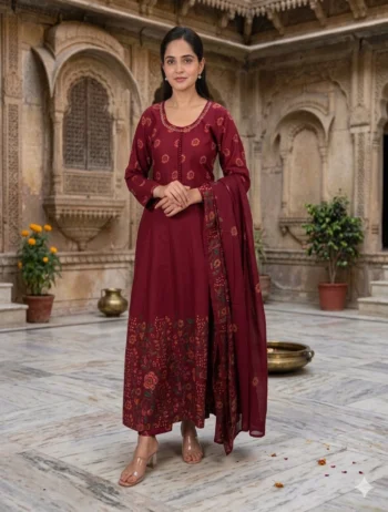 Royal Maroon Floral Ethnic Anarkali Set for Women