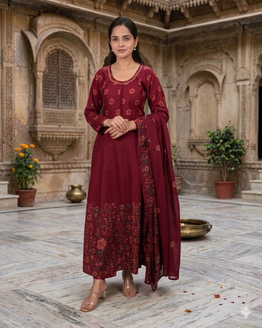 bhavini-maroon-floral-anarkali-suit-front-view-royal-courtyard-festivewear