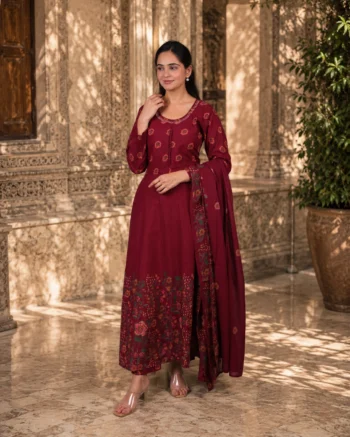 Maroon Floral Kurti Set for Women
