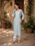 bhavini-powder-blue-white-embroidered-kurta-front-pose-city-balcony-daywear