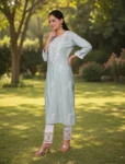 bhavini-powder-blue-white-embroidered-kurta-front-pose-city-balcony-daywear