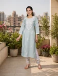 Mint Green Kurta with Floral Embroidery