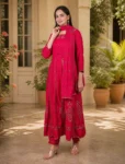 bhavini-fuchsia-pink-gold-embroidered-suit-set-full-length-front-view-palace-courtyard-festive-wear