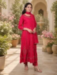 bhavini-fuchsia-pink-gold-embroidered-suit-set-full-length-front-view-palace-courtyard-festive-wear