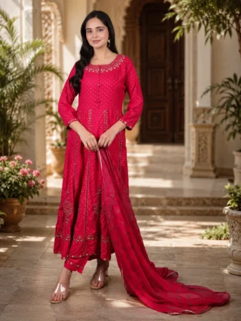 Elegant Red Embroidered Ethnic Kurta Set