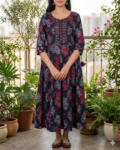 bhavini navy blue floral kurta set