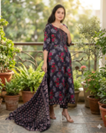 bhavini navy blue floral kurta set