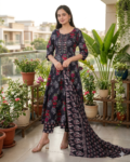 bhavini navy blue floral kurta set