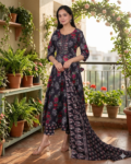 bhavini navy blue floral kurta set