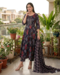 bhavini navy blue floral kurta set
