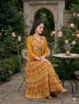 bhavini-mustard-multicolor-ikat-maxi-dress-standing-portrait-boutique-interior-casual-wear