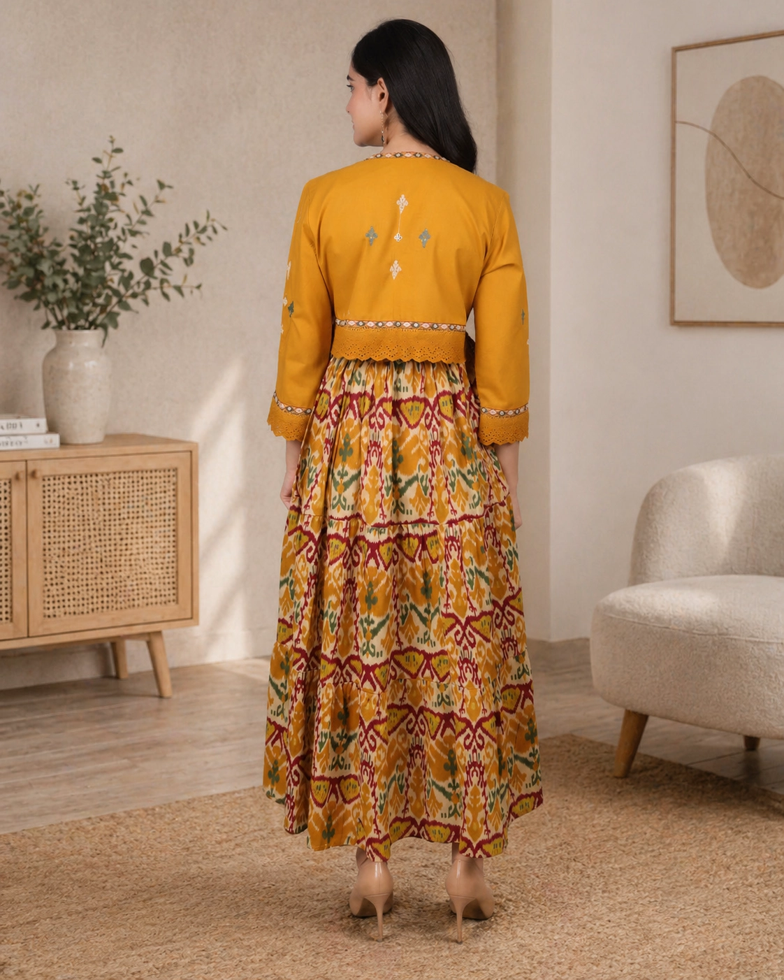 bhavini-mustard-multicolor-printed-maxi-dress-backview-indoor-ethnic-wear