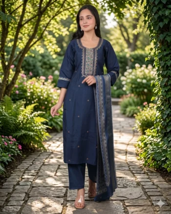 Blue Kurta Set With Embroidery And Matching Dupatta