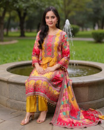 Elegant Yellow Floral Pakistani Suit