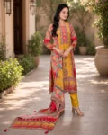 bhavini-mustard-yellow-multicolor-printed-kurta-set-with-dupatta-front-pose-garden-path-daywear