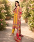 bhavini-mustard-yellow-multicolor-printed-kurta-set-with-dupatta-front-pose-garden-path-daywear