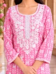 bhavini–Light-Pink–White-Floral–Kurta-Set–Draped-Dupatta–Front-View–Heritage-Corridor–Festive-Wear