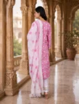 bhavini–Light-Pink–White-Floral–Kurta-Set–Draped-Dupatta–Front-View–Heritage-Corridor–Festive-Wear