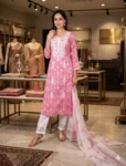 bhavini–Light-Pink–White-Floral–Kurta-Set–Draped-Dupatta–Front-View–Heritage-Corridor–Festive-Wear