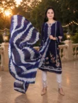 bhavini–Navy–White-Tie-Dye–Salwar-Suit–Floral-Embroidery–Front-View–Sunny-Dining-Room–Casual-Ethnic-Wear