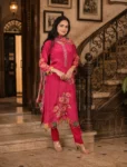 bhavini-pink-floral-printed-3-piece-kurta-set-dupatta-front-view-heritage-interior-festive-wear