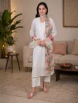 bhavini–White–Pink-Floral–Kurta-Set–Embroidered-Bell-Sleeves–Walking-View–Bright-Living-Room–Casual-Ethnic-Wear