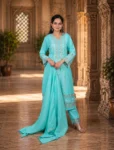 Elegant Aqua Blue Embroidered Kurta Set with Dupatta