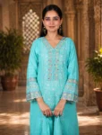 bhavini-aqua-blue-embroidered-salwar-set-side-pose-royal-palace-daywear