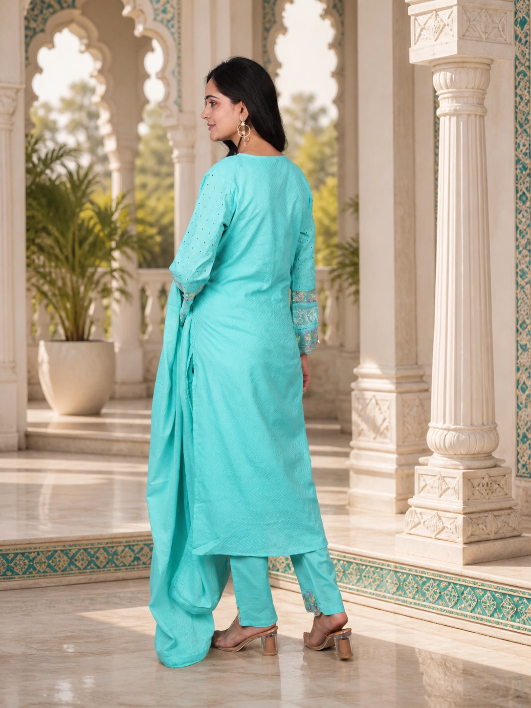 bhavini-aqua-blue-solid-embroidered-salwar-set-back-view-palace-architecture-occasionwear