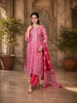 Vibrant Pink Printed Kurta with Dupatta