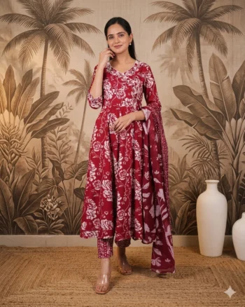 Anarkali Kurta Set With Duppata Maroon Color