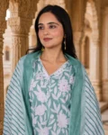 bhavini-aqua-green-white-floral-kurta-set-elegant-pose-royal-archway-occasionwear