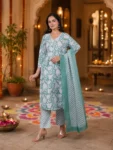 bhavini-aqua-green-white-floral-kurta-set-elegant-pose-royal-archway-occasionwear