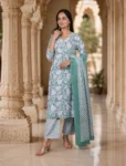 bhavini-aqua-green-white-floral-kurta-set-elegant-pose-royal-archway-occasionwear