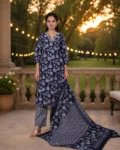 bhavini-navy-blue-floral-kurta-set-front-view-minimal-studio-ethnicwear