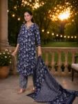 bhavini-navy-blue-floral-kurta-set-front-view-minimal-studio-ethnicwear
