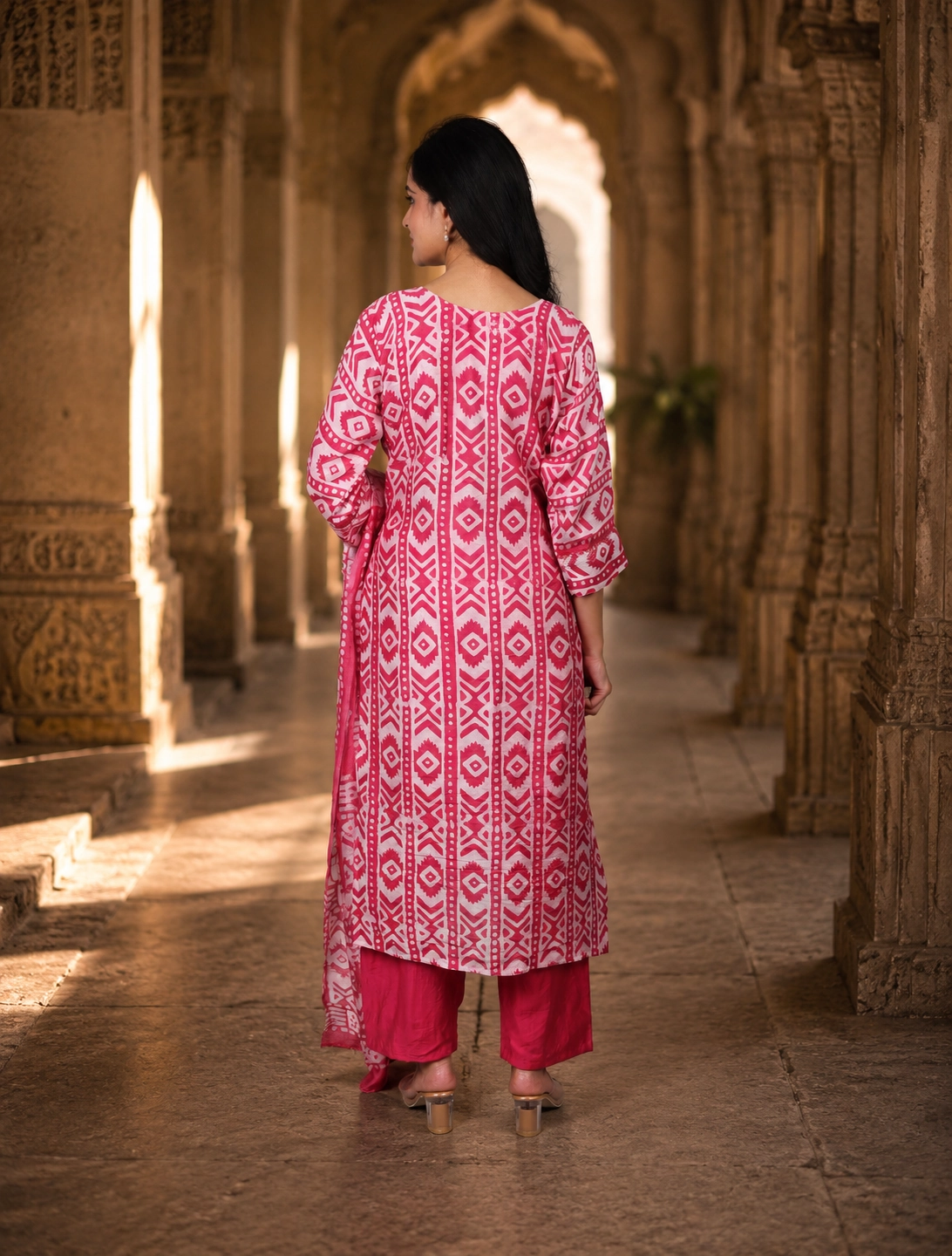 bhavini-pink-ethnic-print-salwar-set-back-view-heritage-archway-occasionwear