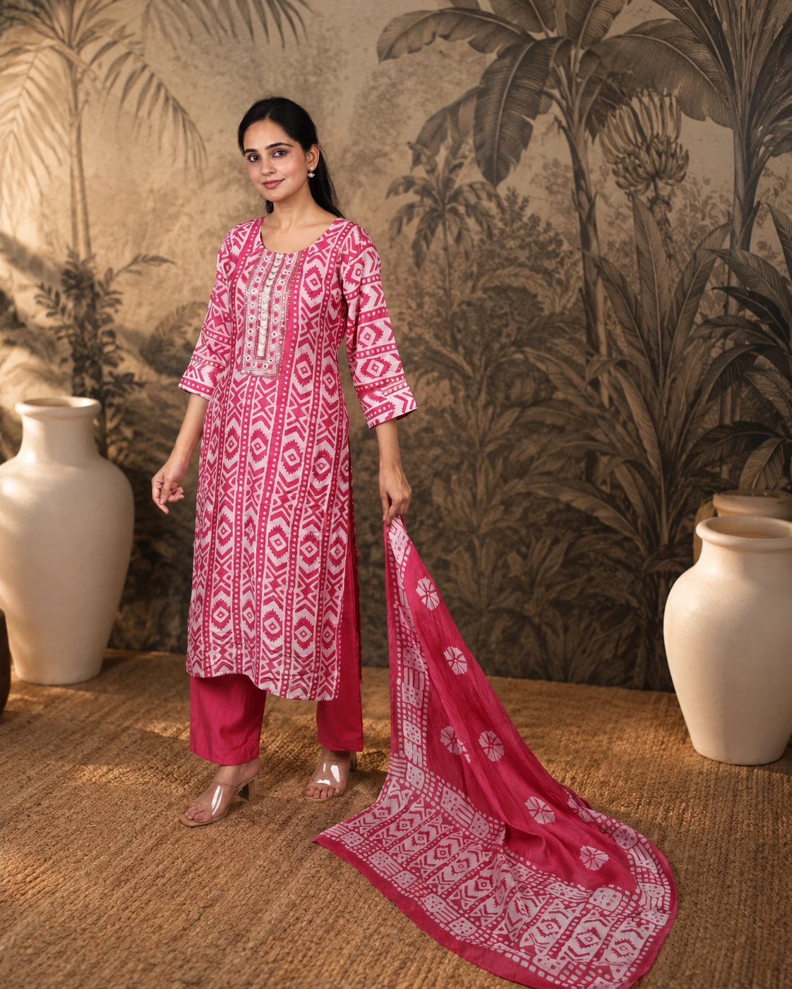 bhavini-pink-tribal-pattern-salwar-set-side-pose-tropical-studio-festivewear