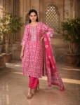 bhavini-fuchsia-white-tribal-pattern-salwar-set-elegant-pose-royal-courtyard-festivewear