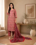 Red Printed Kurta with Dupatta