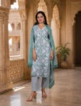 bhavini-aqua-green-white-floral-kurta-set-elegant-pose-royal-archway-occasionwear