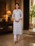 bhavini-white-blue-leaf-print-kurta-front-pose-courtyard-festivewear