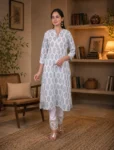 bhavini-white-blue-leaf-print-kurta-front-pose-courtyard-festivewear